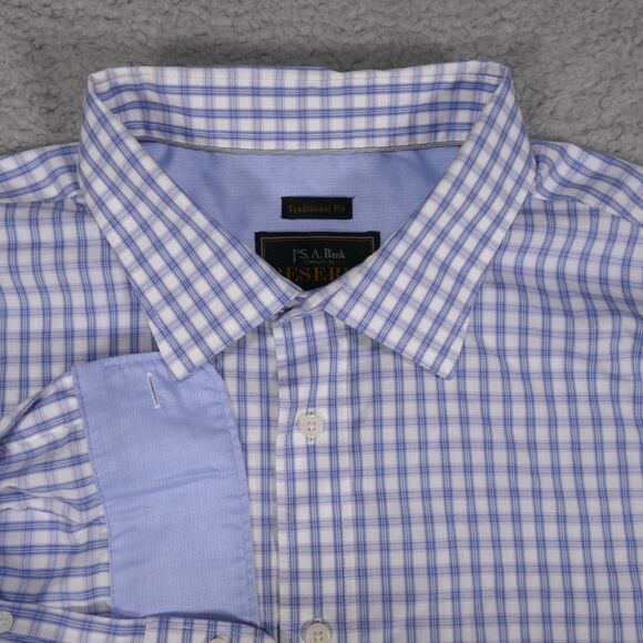 Jos A Bank Reserve Button Up Shirt Men XL Traditional Blue Pink Plaid Egyptian - Picture 1 of 13